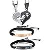 Cupimatch Set Collana e Bracciale Braccialetto Coppia Lovers in Acciaio Inox Strass e Corda Intrecciata "Her King" "His Queen" Regalo Perfetto per Valentine's Day,Anniversario Matrimonio,Compleanno