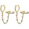 Lieson Orecchini Cerchio Argento 925, Orecchini Donna Cerchio con Catena Zirconi Multicolore Orecchini Oro Donna