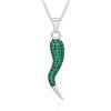 amorili Collana Donna Corno Napoletano Portafortuna - Argento 925 con Zirconi Verdi Smeraldo | Amuleto Scaramantico Elegante | Gioiello Regalo Made in Italy