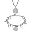 OIDEA Set di 2 braccialetti, collana con ciondolo a forma di medaglia, San Benedetto, croce medaglia, regolabile, in acciaio inox, argento, Acciaio inossidabile