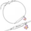 Sakrami Bracciale Argento 925 Bimba Cordoncino Bianco Farfalla Rosa Piastrina Incidibile Kids Collection + Confezione Regalo Personalizzata - Braccialetto per Nascita Comunione o Battesimo