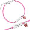 Sakrami Bracciale Argento Bimba Cordoncino Rosa Fragola e Farfalla Smaltata Piastrina Incidibile Kids Collection + Confezione Regalo Personalizzata - Braccialetto per Nascita Comunione o Battesimo