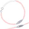 Sakrami Bracciale in Argento 925 + Perline di Quarzo Rosa Naturale + Piastrina Personalizzabile con Incisione Nome + Idea Regalo per Bambina per Battesimo, Comunione e Compleanno