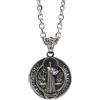 ForFox Collana con Ciondolo Medaglia Croce di San Benedetto in Acciaio Inossidabile Titanio per Uomo Donna Catena da 70cm Argento