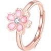 Belons Anello da donna in argento sterling 925, con zirconi e fiori di ciliegio Sakura, cinturino regolabile, per ragazze e donne