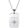 Gravado Ciondolo in Acciaio Inox con Catenina Dog Tag con Incisione Personalizzata con Nome, Motivo Bussola, Piastrina di Riconoscimento Esercito, Gioielli Regalo per Lui