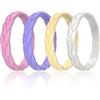Egnaro Anello in silicone da donna, impilabile, larghezza 3,5 mm, spessore 2 mm, fede nuziale in gomma flessibile, design intrecciato a foglia, scanalature traspiranti per il fitness e il workout, 6.5