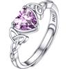 PROSILVER Anelli Argento Regolabili Donna 925 Nodo Celtico e Cuore Pietra di Nascita Anello 925 con Pietra Viola Pietra Cuore Giugno Pietra di Luna Anello Regolabile Pietra