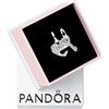 PANDORA Ciondolo Moments con scritta Love a forma di cuore e chiave in argento Sterling con zirconia cubica trasparente