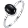 mantraroma Anello da donna in argento con pietra onice nera, semplice e moderno