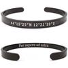 ALMENDRA Bracciale coordinate geografiche personalizzato da uomo primo bacio con incisione nascosta rigido acciaio personalizzabile regalo scritta nome (Nero)
