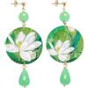 IN Lebole Collezione The Circle Fondo Verde Fiore Bianco Orecchini da Donna in Ottone Pietra Verde Giada