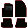 QUEMAR Tappetini Auto compatibili con Ford Fiesta MkV 5 serie 2002-2008/ Kit Tappeti Moquette e Gomma su Misura (Set 2 Anteriori + 2 Poster.)/Ricami e Colori Personalizzati (1 Ricamo, Bordo Rosso)