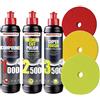 menzerna 250ml- Set per lucidatura Auto, 1000 Heavy Cut + 2500 Medium Cut + 3500 Super Finish + 3 pads