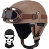CNNGU Retro Moto Casco Mezzo, Vintage Motorcycle Casco, Certificazione DOT/ECE, Occhiali Da Sole Incorporati, Con Passamontagna Maschera, Materiale ABS, Fodera Traspirante, Con Occhiali