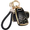 ATFIGII Custodia portachiavi compatibile con Audi A4 B9 A5 Q5 Q7 TT TTS A6 A7 A8 Quattro RS S4 S5 S6 S7 SQ5 SQ7 Custodia protettiva per chiave auto Cover TPU Bling Portachiavi 3 Tasti A Oro Nero