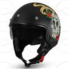 CRUIZER Casco Jet moto Scooter Teschio & Rosecon visiera sole a scomparsa Nero Opaco (XL)