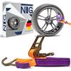 NTG 4 Stück Spanngurte zum Auto Transport | Nur ein Zurrpunkt nötig | 35mm | Radspanngurte | Zurrgurt | Autotransport | Radspanngurte | NACH DIN EN 12195-2
