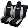 Rebeca Shop® Coprisedili Auto Compatibili con Seicento 600, Made In Italy, Tessuto Policotone 210 Grammi MQ, Logo Auto Ricamato, Anteriori e Posteriori set completo (Nero/Grigio chiaro, Con Logo)