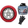 Bricozone Calze Da Neve Auto Omologate En 16662 1 Trazione Antiscivolo Su Neve E Ghiaccio Facili Da Montare Alternative Alle Catene Da Neve Set Completo Con Guanti E Borsa Colore Rosso (M)