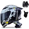 SONGDIQI Casco Modulare Moto, Integrale con Doppia Visiera Parasole, Omologato DOT/ECE per Uomo Donne(C7,M(55~56CM))