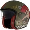 Premier Casco Vintage Pin Up Military Bm,Verde Militare/Giallo/Rosso,L
