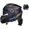 SONGDIQI Casco Modulare per Moto con Doppia Visiera Antiriflesso, Casco Integrato Apribile Omologati ECE, Bluetooth Caschi Modulari per Uomo Donna(C3,S(55~56cm))