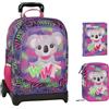 PRESTIGE & DELUXE Trolley Zaino Scuola Staccabile WWF Koala Fucsia per bambine + astuccio 3 piani completo di cancelleria + diario 2025/2026 + 7 Penne Scatto cancellabili e portachiave pailettes