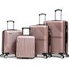 R.Leone Valigia da 1 Fino a Set 4 Trolley Rigido grande, medio, bagaglio a mano 55x40x23 cm Wizz, ITA Airways e bagaglio 45x36x20 cm EasyJet in ABS 8005 (Rose Gold, Set 4 Pezzi XS S M L)