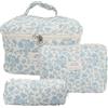 BigKing Set di 3 trousse per trucchi e articoli da toeletta, trousse per cosmetici, da donna, portatile, in cotone, organizer da viaggio con cerniera, Blu, moderno
