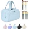 XiaoerYu Maison Ginza Cloud Carry Bag - Generoso beauty case impermeabile e organizer per cosmetici con ampia apertura, design a doppia cerniera, maniglia superiore e scomparti separati asciutti e bagnati, Blu