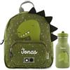 Upstitch Studio Trixie, Zaino e Borraccia per Bambini, Set per l'Asilo con Chitarra, Personalizzato con Nome, Dinosauro, Set: Rucksack SMALL +