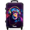 NoBoringSuitcases.com Valigia Grande Per Bambini con Serratura TSA, 67 cm - 72 L, Trolley da Viaggio (Scimpanzé - Neon Viola)
