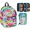 Invicta Zaino Scuola Dial Multicolore, Doppio Scomparto, Tasca Porta PC + Astuccio Scuola 3 Scomparti, Azzurro e Viola, Bambina Ragazza