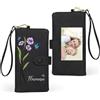 ALBERTBAND Portafogli da Donna con Incisione di Fiore di Nascita Personalizzato Nome Portafoglio lungo Regali per donne Festa della mamma Natale San Valentino (Nero)