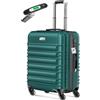 KESSER Valigia da viaggio rigida con bilancia per valigia + etichetta per bagagli, trolley con serratura a combinazione, 4 ruote in ABS, manico telescopico, Verde petrolio, Handgepäck 55cm - 55L