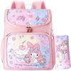 Roffatide Anime My Melody Zaino per studenti elementari ragazze Zaino a prova di spruzzi con custodia a matita per ritorno a scuola rosa
