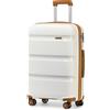 KONO Valigia Trolley Media 65cm Rigida e Leggera in Polipropilene Valige da Viaggio con 4 Ruote e TSA Lucchetto, Bianco crema