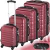 tectake® Set Valigie Trolley Rigide, 4 Valigie con Scocca in Plastica ABS, Rotelle Girevoli a 360°, Maniglia Telescopica in Alluminio, Serratura di Sicurezza a Combinazione - Rosso vino
