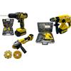 Nemura - Set di 3 attrezzi da 20 V - Trapano, perforatore, smerigliatrice + 3 batterie + 2 custodie + 3 caricabatterie