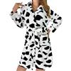 codcm Accappatoio da donna in pile felpato stampato soffice soffice e caldo accappatoio doccia spa Housecoat, Mucca, Small