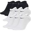 Nike 9 paia di calzini per sneaker, senza show, colore: nero/bianco/multicolore 3 paia bianche + 6 paia di nere L