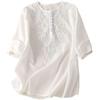 UIOKLMJH Camicetta da donna in stile etnico vintage ricamato, in cotone e lino, casual, scollo rotondo, maniche corte, camicie larghe, Colore 1, XXL