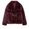 FZKun Giacca corta da donna in finta pelliccia a pelo lungo, con maniche lunghe e bottoni, calda, invernale, con tasche, Nero , L