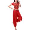 QIRUIRED Costume da danza del ventre, da donna, set da 2 pezzi, con top e pantaloni lanterna, vestito professionale per carnevale, bollywood, indiano, arabo, per esibizioni di danza, M, L, Rosso, L