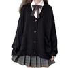 Goolecrimp Cardigan da Donna in Maglia con Bottoni e Scollo a V Maglione College, con Tasche Giacca Maglione Carino Kawaii Cardigan Oversize Maglia estetica a Maniche Lunghe (Nero,Taglia Unica)