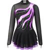 RUNQHUI Bambino Ragazza Vestito Pattinaggio Di Artistico Strass Manica Lunga Body Vestito Concorso Spettacolo, Viola&nero, 9-10 Anni