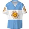 DUWAA T-shirt da uomo con stampa bandiera argentina, casual, a maniche corte, con colletto a fascia, per l'estate e la spiaggia, nero, XL