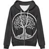 EujGvboU Felpe con cappuccio da donna con stampa grafica dell'albero della vita con cerniera novità vichingo a maniche lunghe felpe con cappuccio giacche oversize, Albero nodo celtico, S