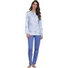 Leo Corsetteria Pigiama Donna Cotone Caldo Serafino Senza Polsini Fantasia Fiori Marca Linclalor Taglia 62 Colore Avio 433